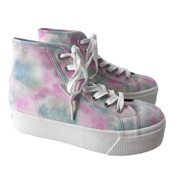 SUPERGA Tye Dye Canvas Hi-Top Platform Sneakers - Picture 1 of 8